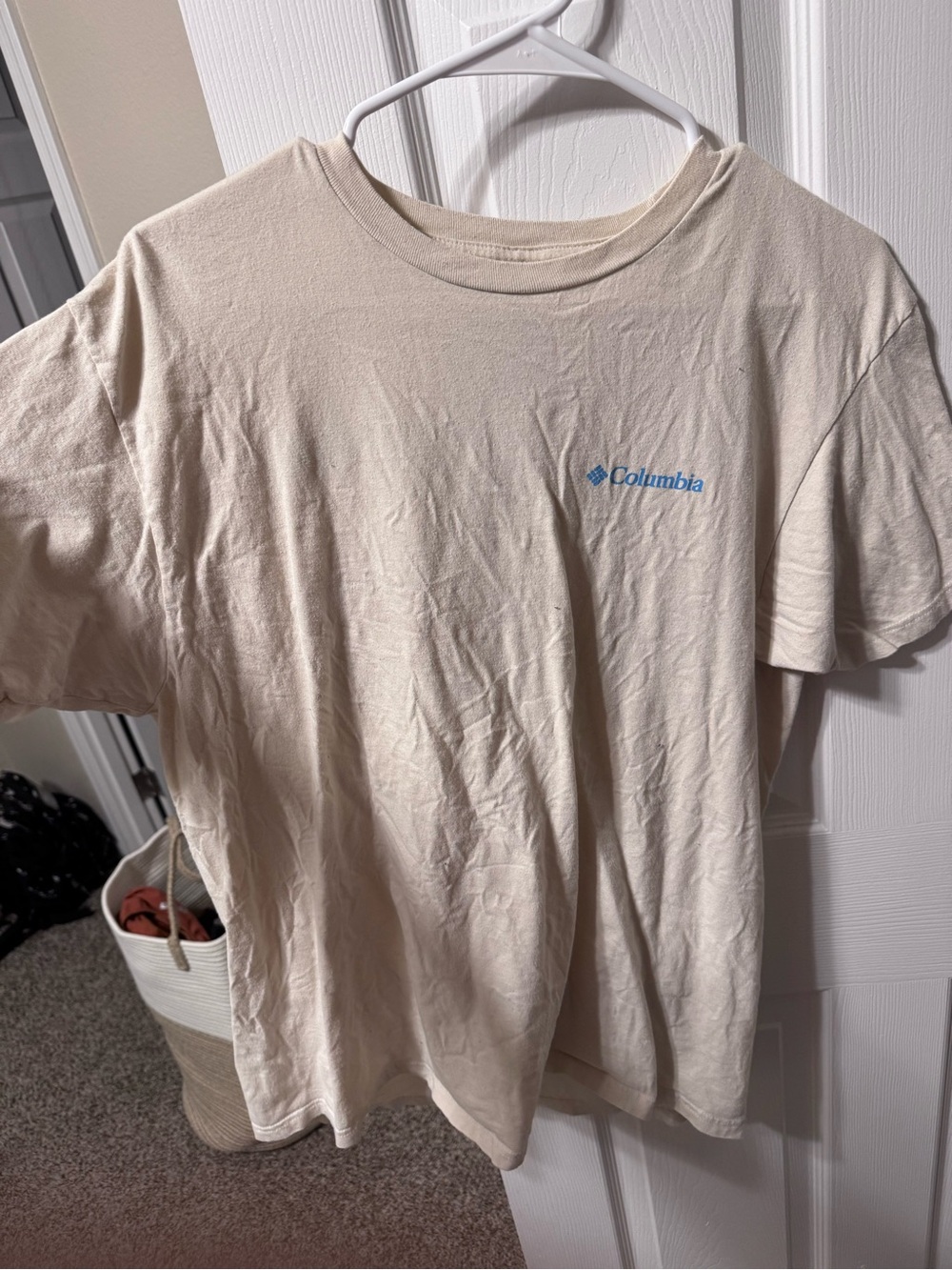 Columbia Short-Sleeve Tee in Cream with Blue Logo